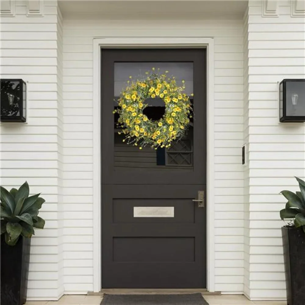 Yellow Daisy Wreath 24 Inch Spring Summer Wreath Fake Silk Floral Wreath